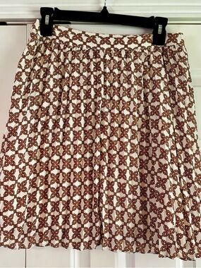 J. Crew Cream Skirt with Brown Geometric Floral Pattern